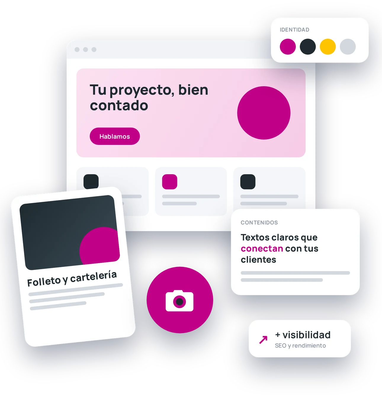 Web, folleto, paleta de colores y textos: servicios de diseño y comunicación de Online Navarra